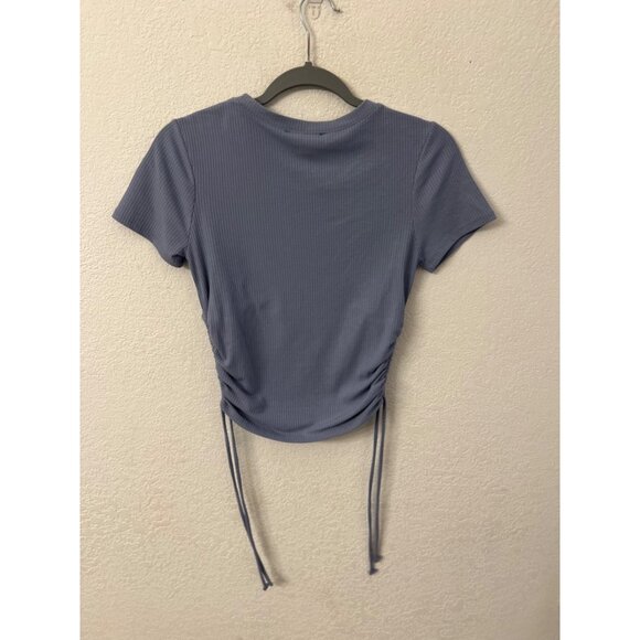 Mixed Threads Womens Ribbed Ruched Side Tie T-Shirt Top S Blue - Picture 2 of 6
